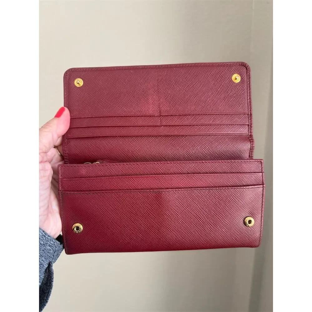 Prada Women's Red Saffiano Leather Long Wallet with COA - Picture 7 of 10